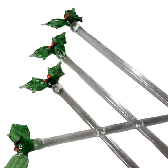 Holiday Glass Swizzle Sticks Drink Cocktail Stirrers 10 - Picture 8 of 9